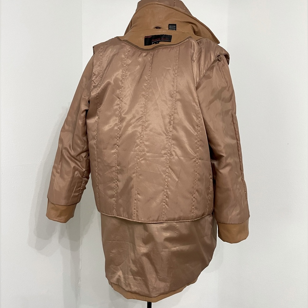 Phase Two Genuine Leather Insulated Trench Coat with Hood / camel brown / small - Picture 5 of 7